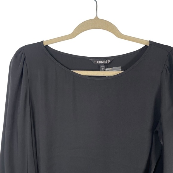 Express Womens Black Sheer Blouse Size Med Long Sleeve Round Neck Career NWT - Picture 7 of 14